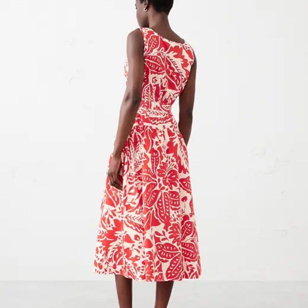 Red abstract floral corset drop waist poplin cotton dress - Picture 4 of 4